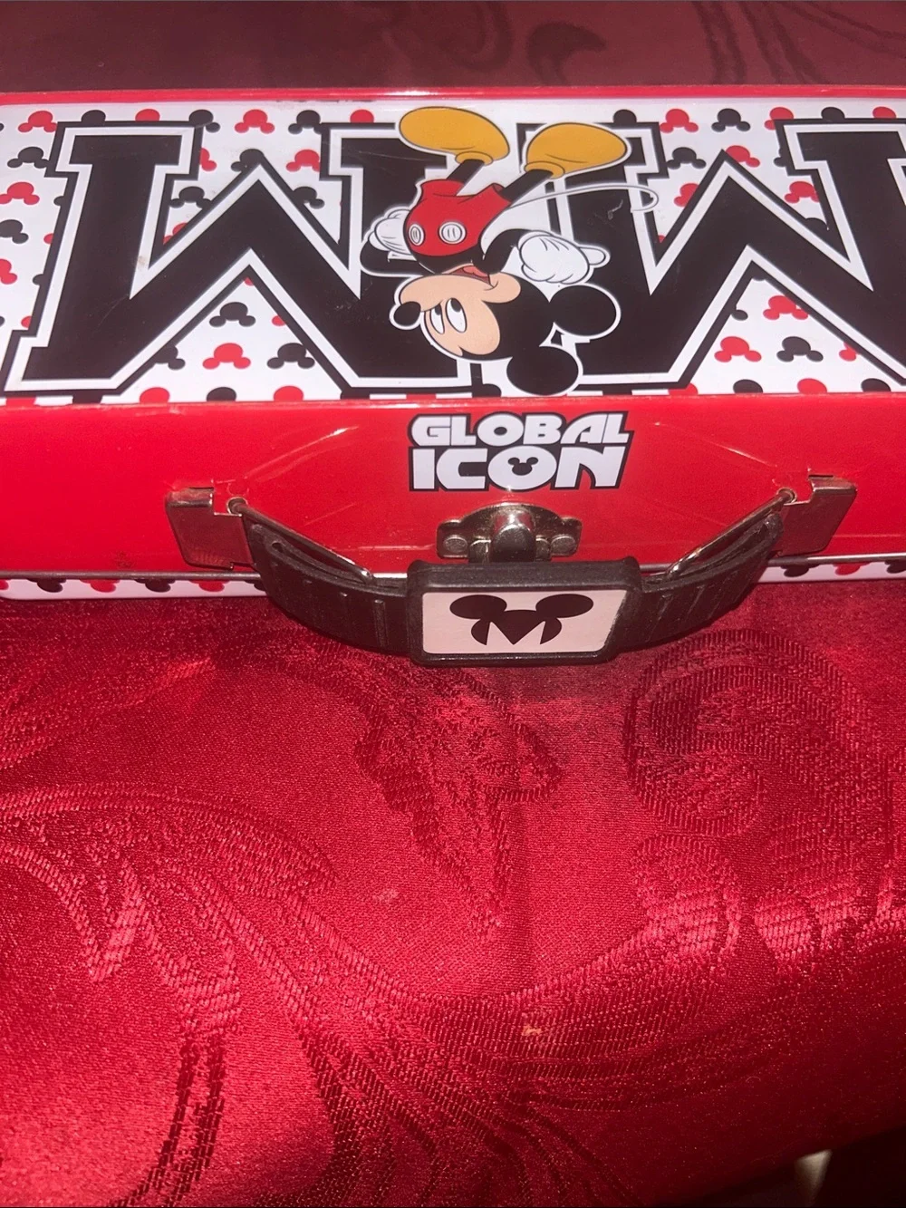 Disney Mickey Mouse Black White Red Metal Pencil Case